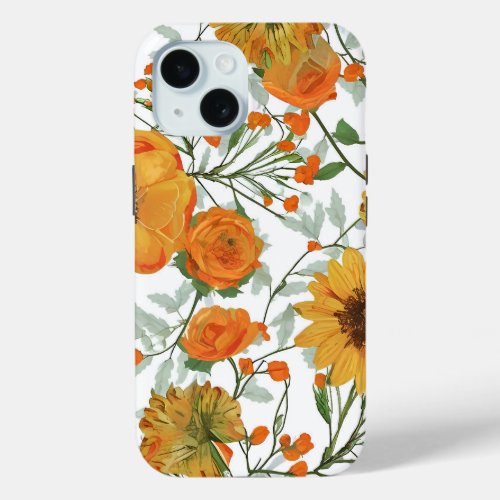 Intricate Orange Flower iPhone 15 Case