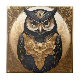 Intricate Owl Vintage Ceramic Tile