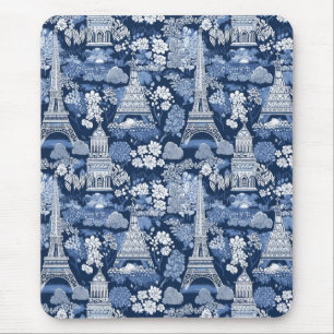 Intricate Parisian Blue Toile patterned Mouse Pad