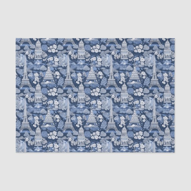 Intricate Parisian Blue Toile patterned Tissue Paper (Front)