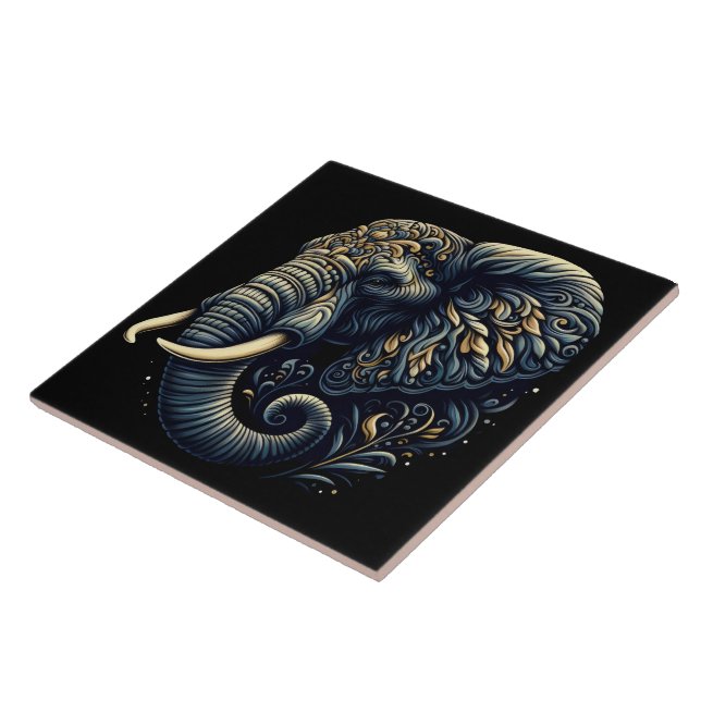 Intricate patterned elephant art ceramic tile (Side)