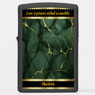 Intricate patterns of green and gold marble decor zippo lighter