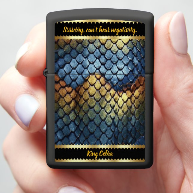 Intricate patterns of natural snakeskin on display zippo lighter (In Hand)