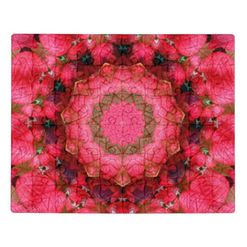 Intricate Pink and Green Floral Mandala Acrylic Jigsaw Puzzle