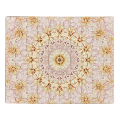 Intricate Pink and Yellow Floral Mandala Acrylic Jigsaw Puzzle