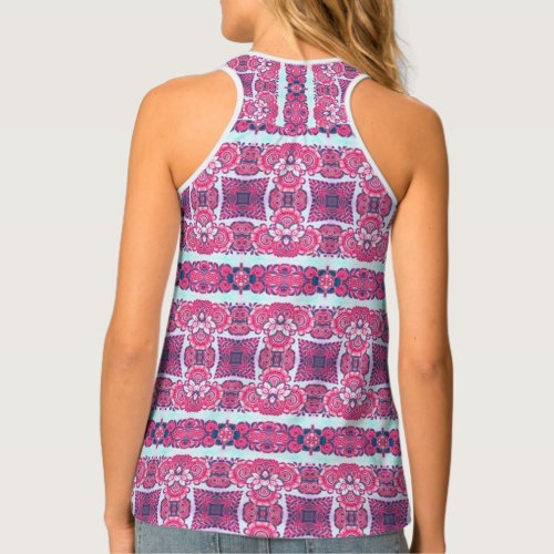 Intricate pink floral design tank top