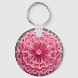 Intricate Pink Floral Origami Design Keychain
