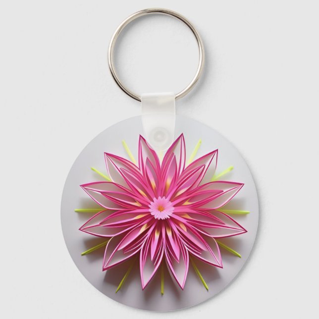 Intricate Pink Floral Origami Design Keychain (Front)
