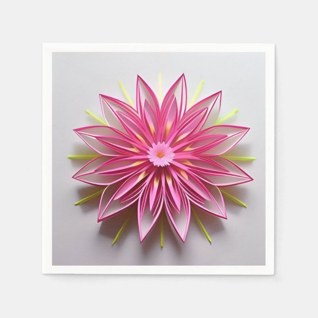 Intricate Pink Floral Origami Design Napkins (Front)