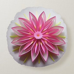 Intricate Pink Floral Origami Design Round Pillow