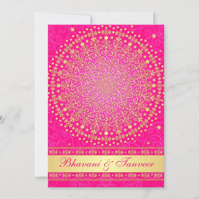 Intricate Pink Gold Scrolls Stars Wedding Invite 2 (Front)