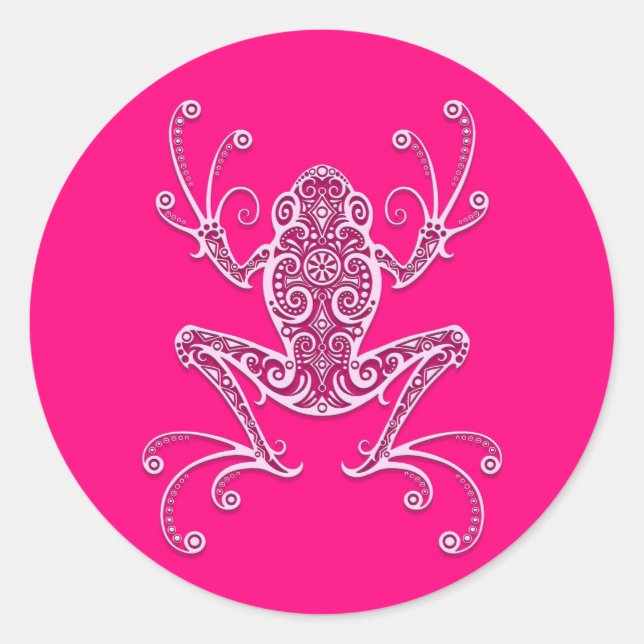 Intricate Pink Tree Frog Classic Round Sticker (Front)