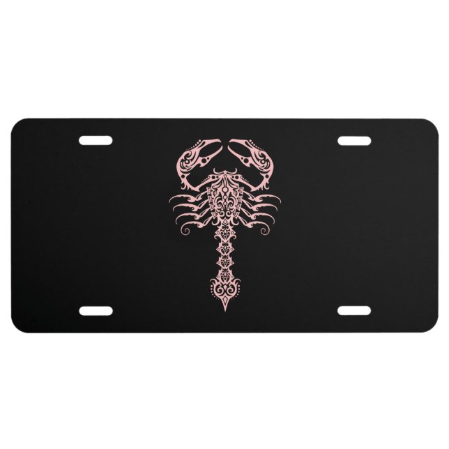 Intricate Pink Tribal Scorpion License Plate (Front)