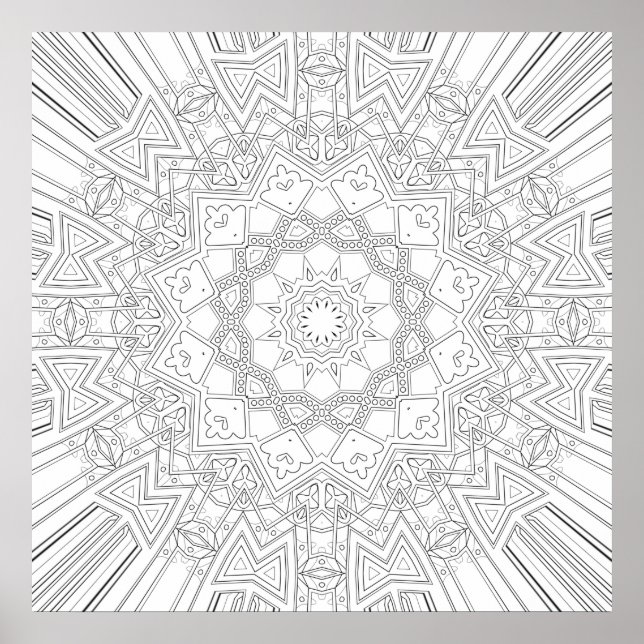 Intricate Polygonal Starburst Mandala Art Design Poster (Front)