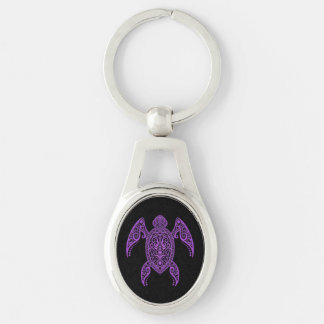 Intricate Purple and Black Sea Turtle Keychain