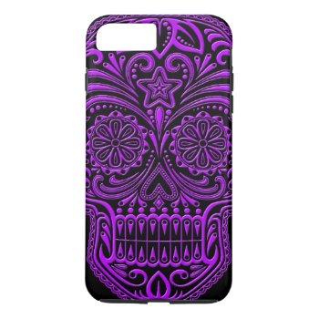Intricate Purple And Black Sugar Skull Iphone 8 Plus/7 Plus Case by JeffBartels at Zazzle