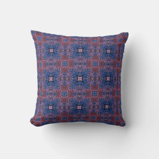 Intricate Purple and Blue Tile Mandala Pattern Throw Pillow