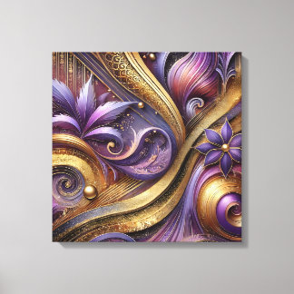 Intricate Purple and Gold Abstract Canvas Art