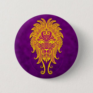 Intricate Purple and Yellow Tribal Leo Pinback Button