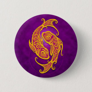 Intricate Purple and Yellow Tribal Pisces Button