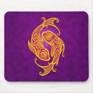 Intricate Purple and Yellow Tribal Pisces Mouse Pad