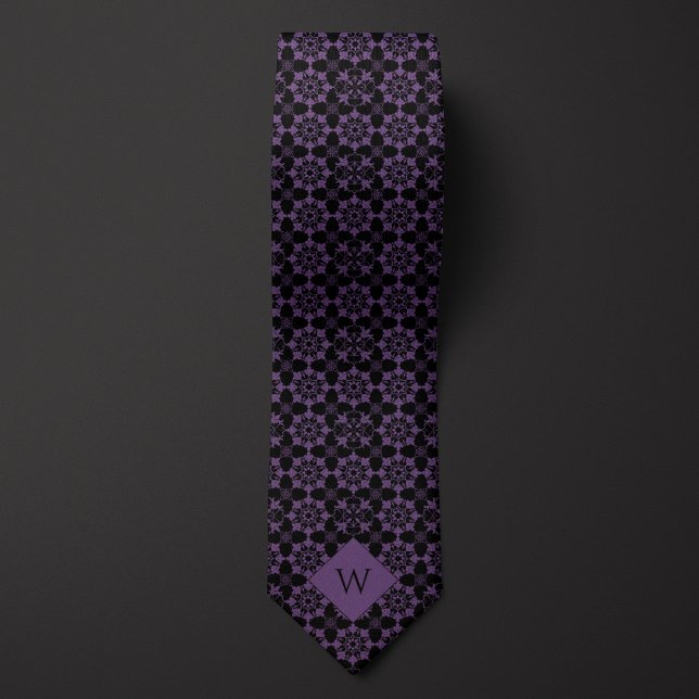 Intricate Purple & Black Arabesque Monogram Neck Tie (Creator Uploaded)