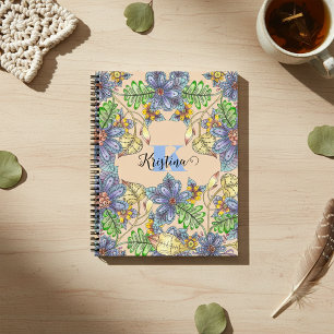 Intricate Purple Floral Watercolor & Monogram Notebook