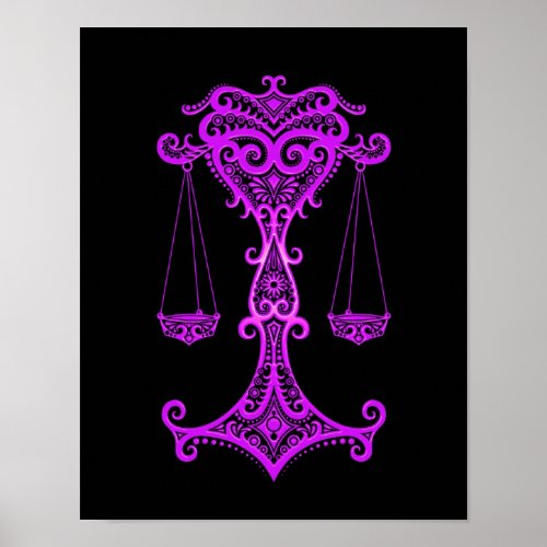 Intricate Purple Libra Zodiac on Black Poster
