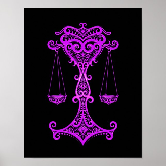 Intricate Purple Libra Zodiac on Black Poster (Front)