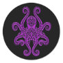 Intricate Purple Octopus on Black Classic Round Sticker