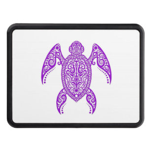Intricate Purple Sea Turtle on White Trailer Hitch Cover