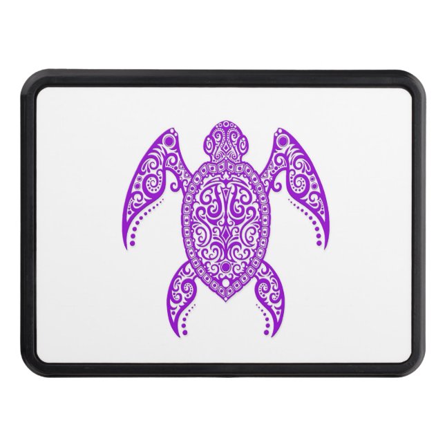 Intricate Purple Sea Turtle on White Trailer Hitch Cover (Front)