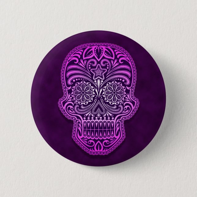 Intricate Purple Sugar Skull Button (Front)