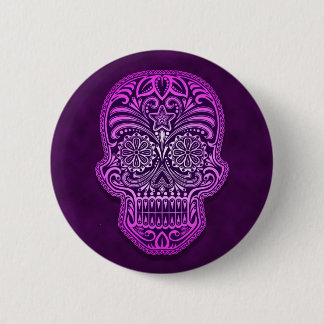Intricate Purple Sugar Skull Button