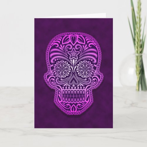 Intricate Purple Sugar Skull Card