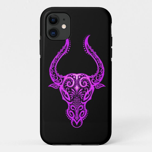 Intricate Purple Taurus Zodiac on Black Case-Mate iPhone Case (Back)