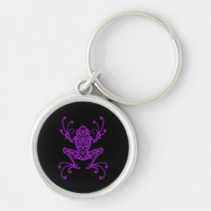 Intricate Purple Tree Frog on Black Keychain