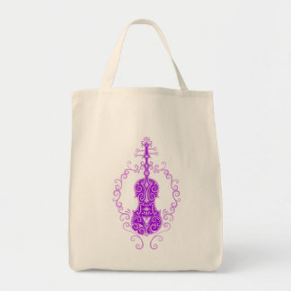 Intricate Purple Violin Design Tote Bag
