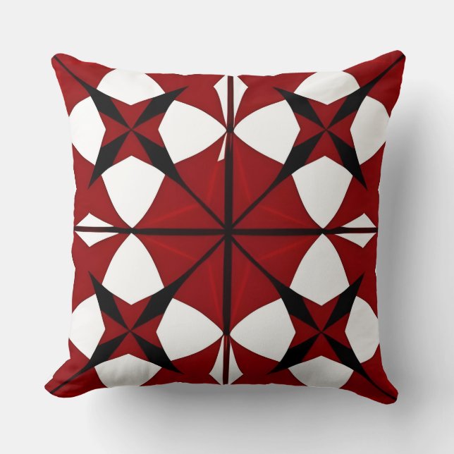 Intricate Red and Black Geometric Pattern Throw Pillow (Front)