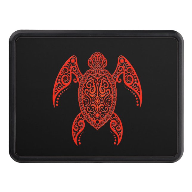 Intricate Red and Black Sea Turtle Hitch Cover (Front)