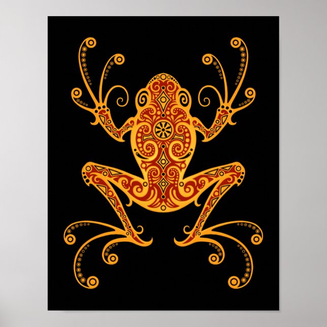 Intricate Red and Yellow Tree Frog Poster (Front)