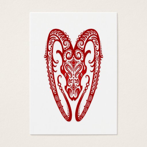 Customizable Intricate Red Aries Zodiac on White Business Card Templates