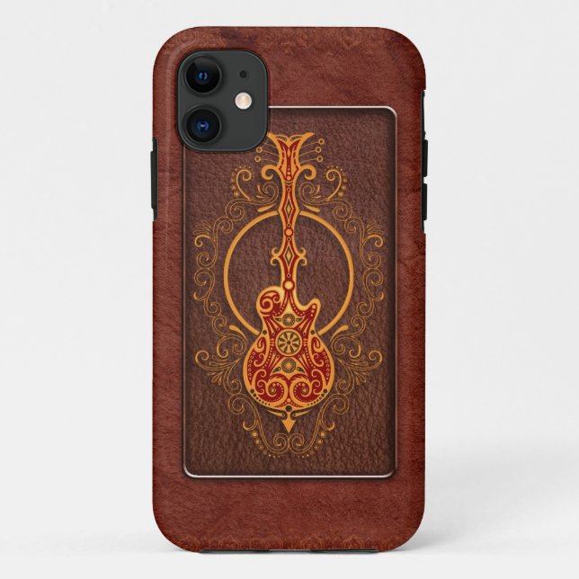 Intricate Red Leather Guitar Case-Mate iPhone Case (Back)