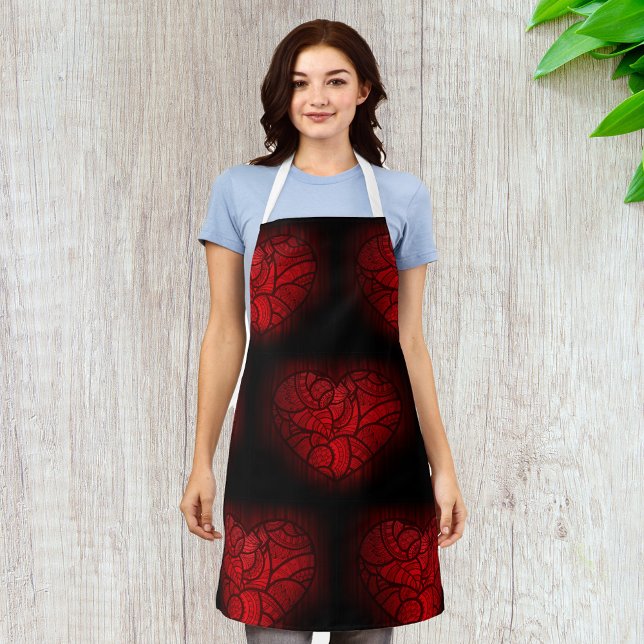 Intricate Red Mandala Heart Romantic Boho Pattern  Apron (Creator Uploaded)