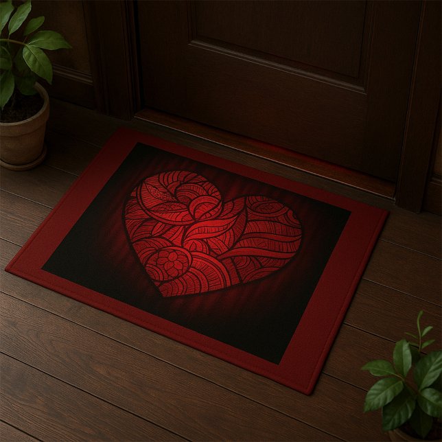 Intricate Red Mandala Heart Romantic Boho Pattern  Doormat (Creator Uploaded)