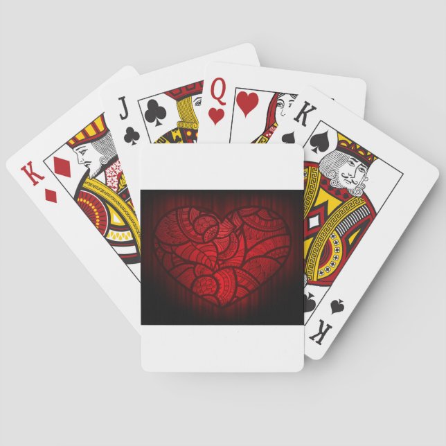 Intricate Red Mandala Heart Romantic Boho Pattern  Poker Cards (Back)