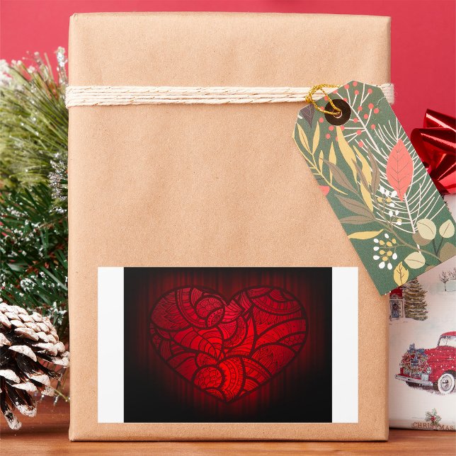 Intricate Red Mandala Heart Romantic Boho Pattern  Rectangular Sticker (Creator Uploaded)