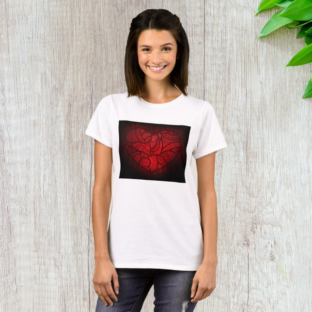 Intricate Red Mandala Heart Romantic Boho Pattern  T-Shirt (Creator Uploaded)