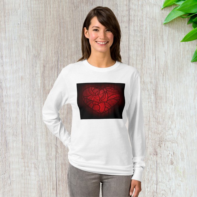Intricate Red Mandala Heart Romantic Boho Pattern  T-Shirt (Creator Uploaded)