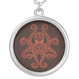 Intricate Red Octopus Silver Plated Necklace